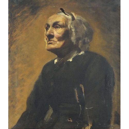 453 - Portrait of an elderly lady wearing a bonnet, 19th century Dutch school oil on canvas, unframed, 61c... 