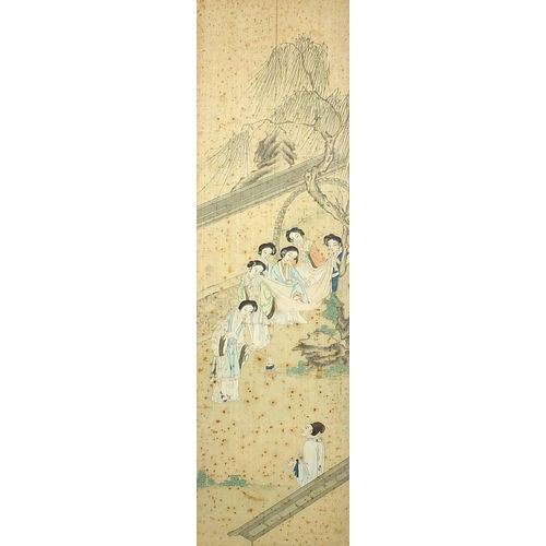 96 - Figures in a palace setting with attendants, pair of Chinese watercolours on silk, framed and glazed... 