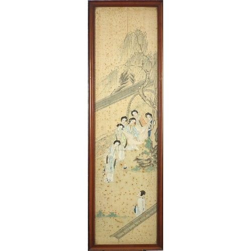 96 - Figures in a palace setting with attendants, pair of Chinese watercolours on silk, framed and glazed... 