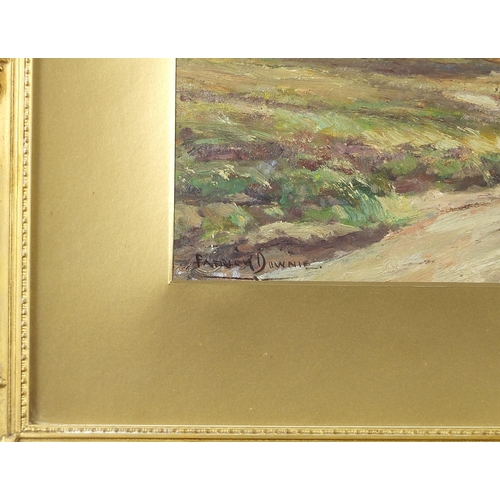454 - Patrick Downie - Moorland road, autumn, Thankerton, Scottish oil, details verso, mounted, framed and... 