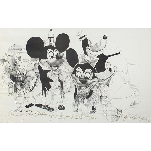 691 - Ralph Steadman - Disneyland, signed print, inscribed 'from one Disneyland to another' in ink, framed... 