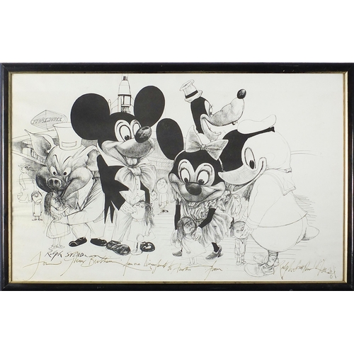 691 - Ralph Steadman - Disneyland, signed print, inscribed 'from one Disneyland to another' in ink, framed... 