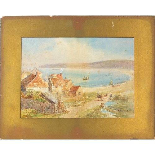 1643 - Runswick Bay and New Haven in distance, three watercolours, one signed E Devil and one inscribed A R... 