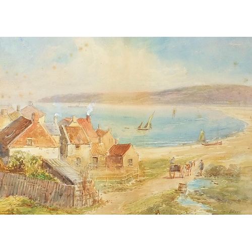 1643 - Runswick Bay and New Haven in distance, three watercolours, one signed E Devil and one inscribed A R... 