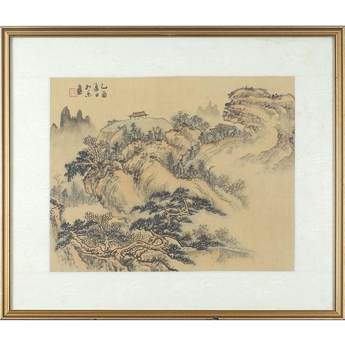 1648 - Figures in a palace setting, landscapes and frogs, five Chinese and Japanese watercolours, some with... 