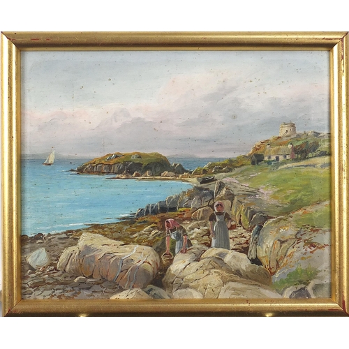 656 - Thomas James Purchas - Costal scene with figures, late 19th century oil, framed, 25cm x 20cm excludi... 