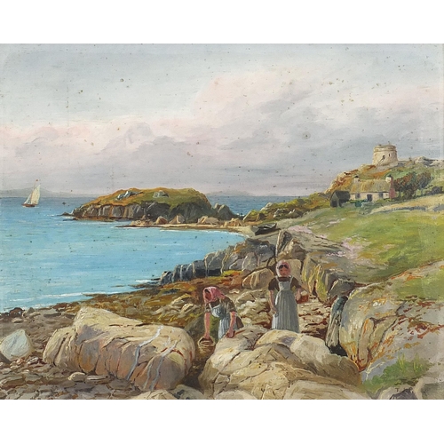 656 - Thomas James Purchas - Costal scene with figures, late 19th century oil, framed, 25cm x 20cm excludi... 