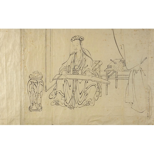 93 - Emperor in an interior, Chinese ink on paper with character marks, mounted, unframed, 60.5cm x 37.5c... 