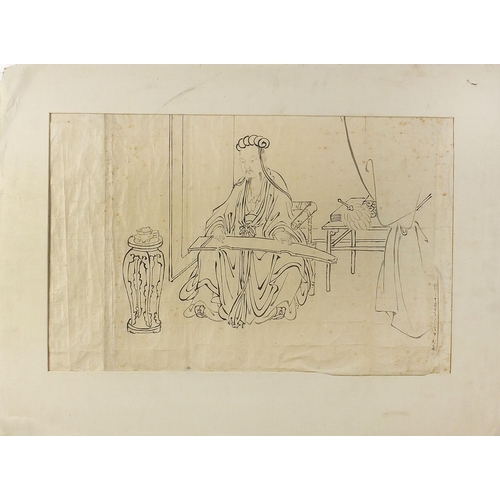 93 - Emperor in an interior, Chinese ink on paper with character marks, mounted, unframed, 60.5cm x 37.5c... 