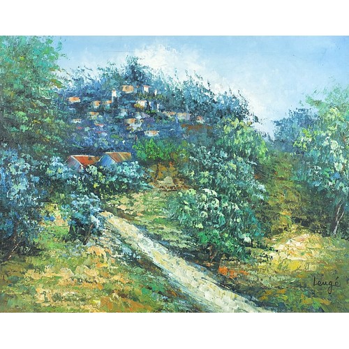 677A - Kabylia, Algeria, Impressionist oil on canvas, indistinctly signed, possibly Leuge, mounted and fram... 