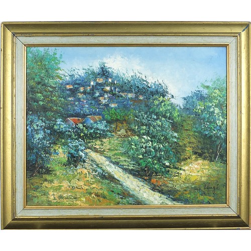 677A - Kabylia, Algeria, Impressionist oil on canvas, indistinctly signed, possibly Leuge, mounted and fram... 