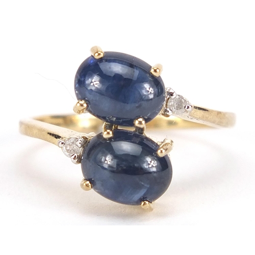 1721 - 9ct gold cabochon sapphire and diamond ring, size N, 3.0g