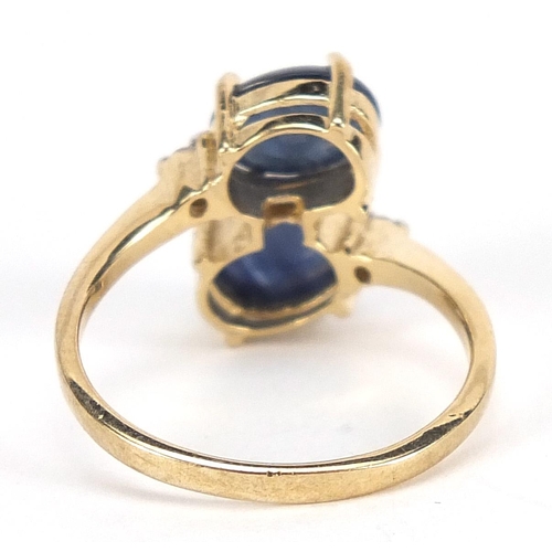 1721 - 9ct gold cabochon sapphire and diamond ring, size N, 3.0g