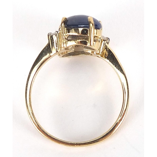 1721 - 9ct gold cabochon sapphire and diamond ring, size N, 3.0g