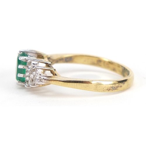 1749 - Silver gilt green and clear stone ring, size P, 3.1g