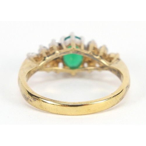 1749 - Silver gilt green and clear stone ring, size P, 3.1g