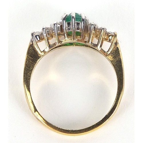 1749 - Silver gilt green and clear stone ring, size P, 3.1g