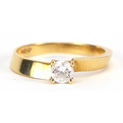 1684 - 18ct gold clear stone solitaire ring, size O, 2.8g