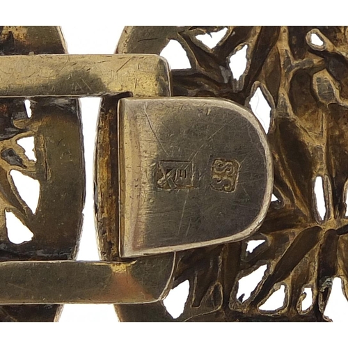 71A - Chinese silver gilt two piece buckle, pierced and embossed with birds amongst bamboo grove, possibly... 