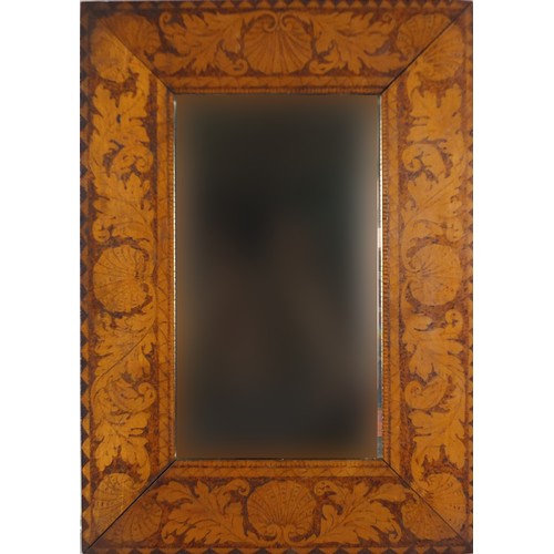 1664 - Oyster veneer style wall mirror with bevelled edge, 52cm x 37cm