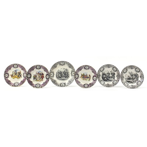 360 - Six Boch plates depicting Napoleon on horseback with riders during battle scenes, the largest 24cm i... 