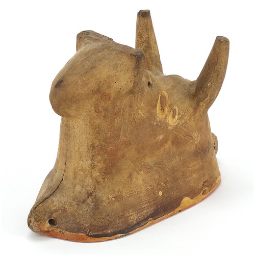 356 - 19th century pottery two piece ram mould, 18cm in length