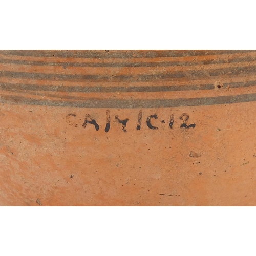 127 - Cypriot miniature pottery krater with twin handles, 8.5cm high