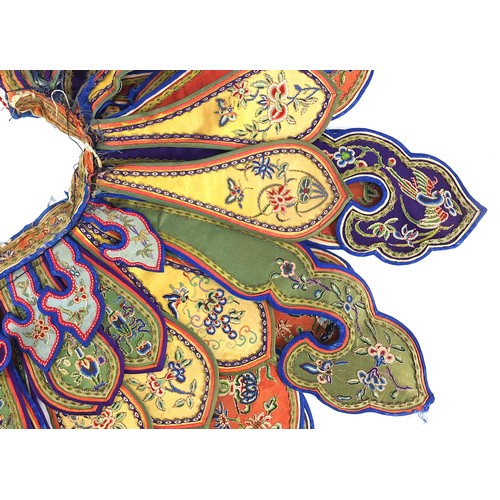 85 - Chinese silk cloud collar embroidered with figure and flowers, 70.5cm wide