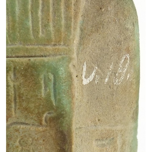 161 - Egyptian faience glazed stone ushabti with hieroglyphics, 18cm high