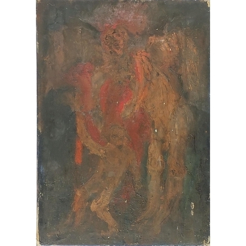 707 - Abstract composition, two figures, oil on canvas, unframed, 86.5cm x 61cm