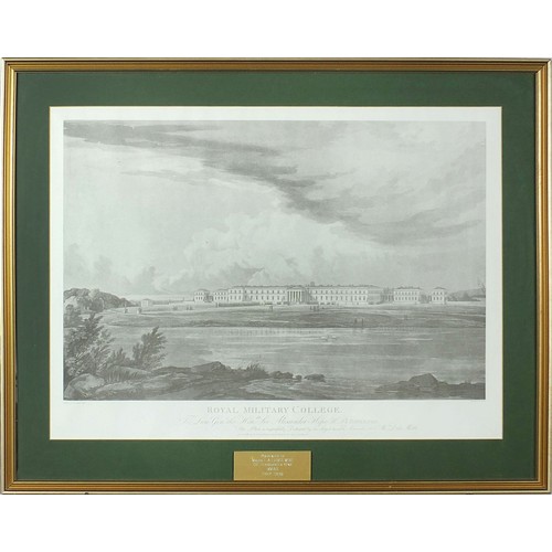 702 - Royal Military College, 19th century print, applied plaque to the mount, mounted, framed and glazed,... 