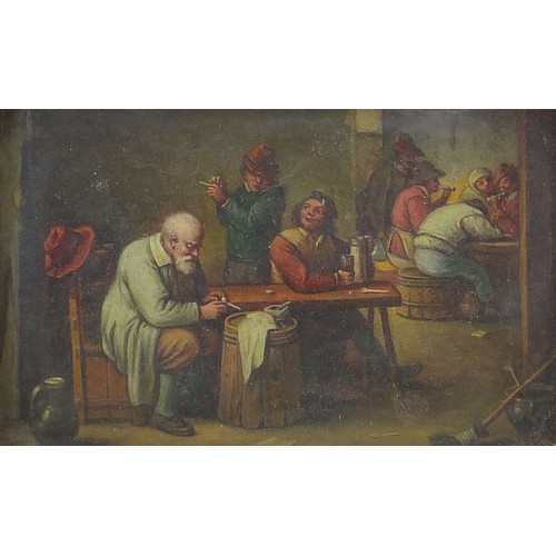 256 - Tavern scene, 19th century Dutch school oil, housed in an ebonised wood frame, 10cm x 6cm excluding ... 