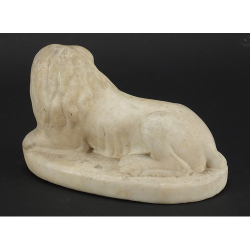 158 - Antique white marble carving of a lion, possibly Roman or Greek, 14.5cm wide