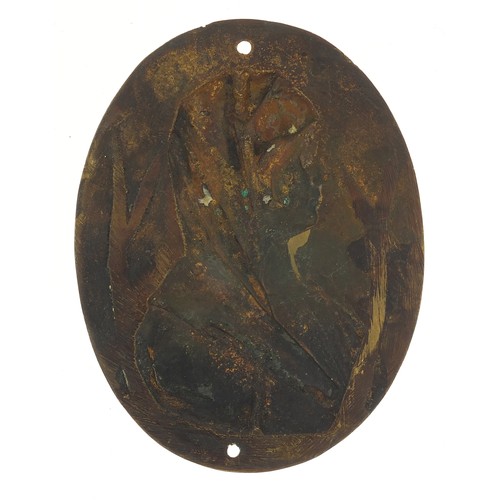 235 - 19th century oval patinated bronze plaque of Madonna, 12cm x 9.5cm