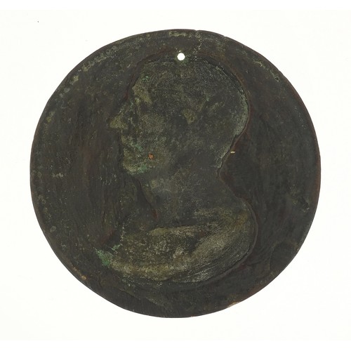 236 - Antique bronze plaque with bust of Cicero, 10cm in diameter