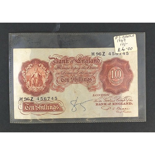 2566 - Album of old banknotes including five pound notes, one pound notes and ten shilling notes, various C... 