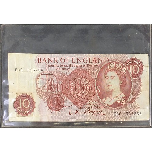 2566 - Album of old banknotes including five pound notes, one pound notes and ten shilling notes, various C... 