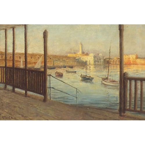 668 - Michel Sturla - Vue de l'Admiralte de la Club de Bateaux, Alger, oil on canvas, mounted and framed, ... 