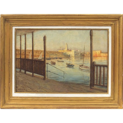 668 - Michel Sturla - Vue de l'Admiralte de la Club de Bateaux, Alger, oil on canvas, mounted and framed, ... 