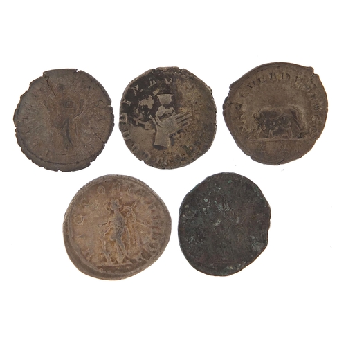 2516 - Five Roman silver and bronze coins including Gordian III, Philip I, Volusianus and Herennius Etruscu... 