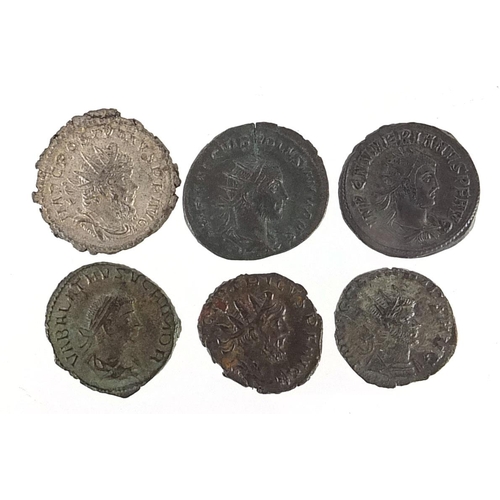 2521 - Six bronze Roman coins, 19.4g, the largest 2.2cm in diameter