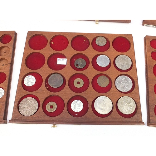 2522A - Victorian mahogany coin collectors cabinet with a selection of coins to include a 1935 silver rockin... 