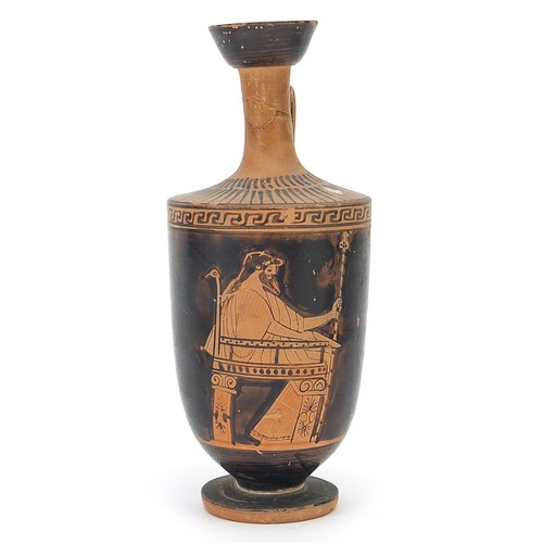 135 - **WITHDRAWN**Attic pottery lekythos hand painted with a figure, 16cm high