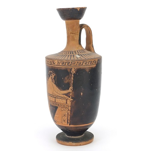 135 - **WITHDRAWN**Attic pottery lekythos hand painted with a figure, 16cm high