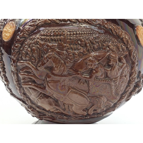37 - Large Edward Bingham, Castle Hedingham brown glazed pottery Essex jug with associated paperwork, 35c... 