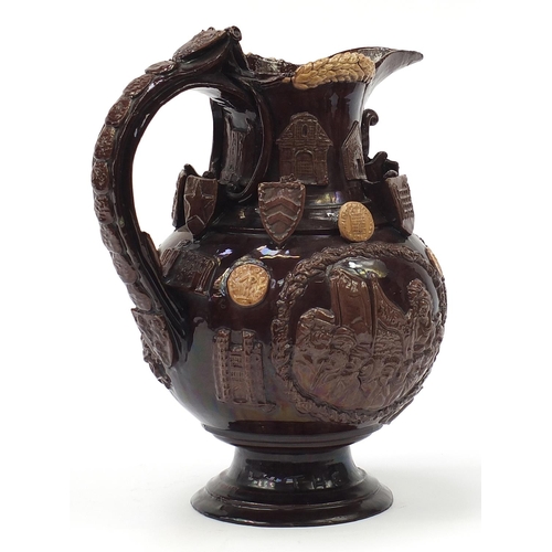 37 - Large Edward Bingham, Castle Hedingham brown glazed pottery Essex jug with associated paperwork, 35c... 