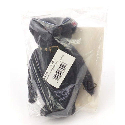 367A - Black Steiff teddy bear titled Alpaca Ant sealed in bag with certificate of authenticity, 26cm high