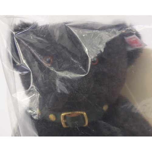 367A - Black Steiff teddy bear titled Alpaca Ant sealed in bag with certificate of authenticity, 26cm high