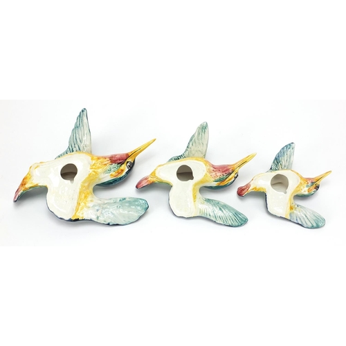 453 - Three Beswick porcelain kingfisher birds wall plaques, the largest 19.5cm in length