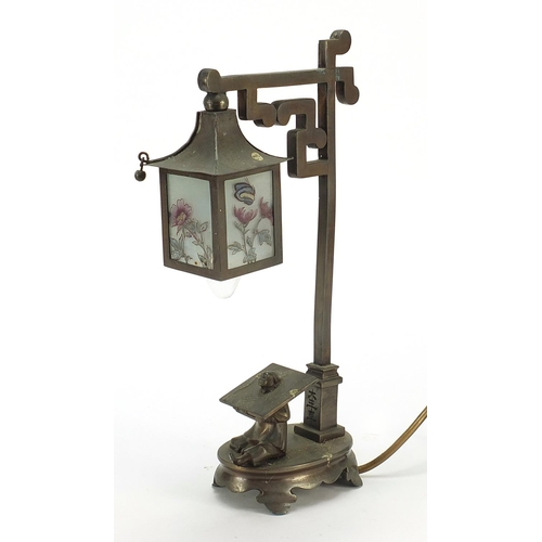 209 - Art Deco bronze desk lamp in the form of a Chinese street lamp sign Guil Bellens, 33.5cm high